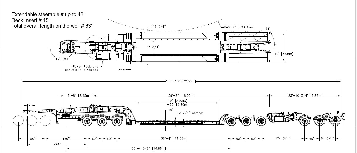 13 Axle Steerable Temisko RGNE trailer configuration diagram